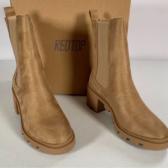 Suede Beige Khaki Chunky Heels Ankle Boots Size 8 NWOT - Picture 2 of 7